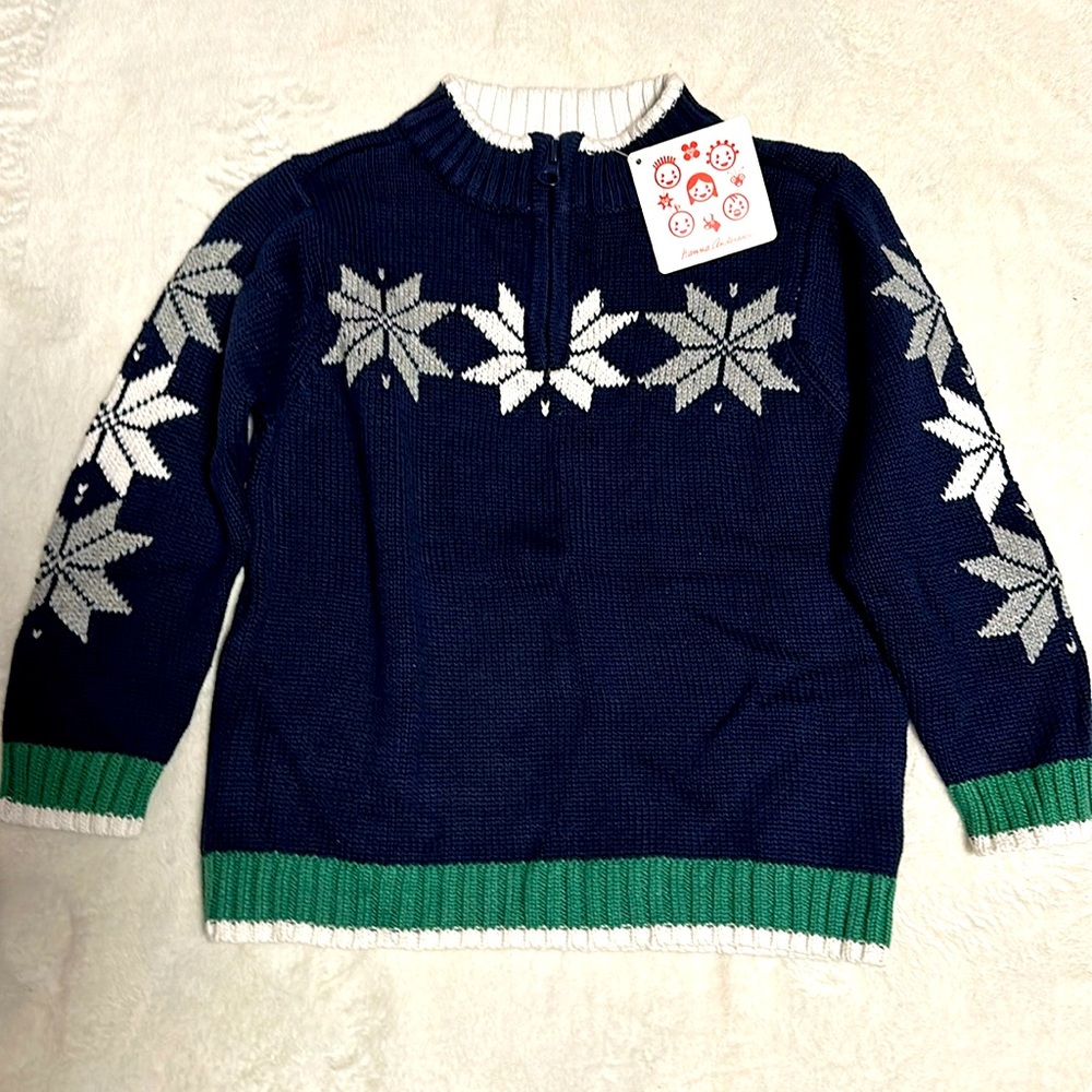 NWT HANNA ANDERSSON NAVY NORDIC SNOW 1/4 ZIP SWEATER NEW 100 4